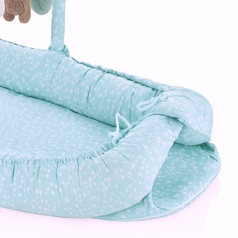 Baby Nest 2 in 1, cuib de bebelusi cu salteluta si bara de jucarii detasabila, Turquoise,BebePrice [2]