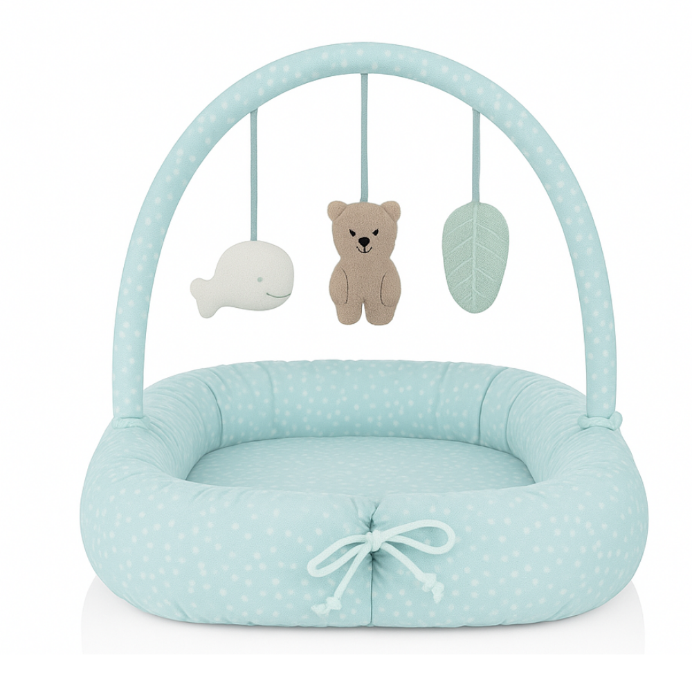 Baby Nest 2 in 1, cuib de bebelusi cu salteluta si bara de jucarii detasabila, Turquoise,BebePrice [5]