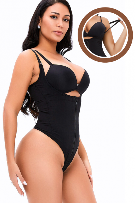 Body modelator cu fermoar, Invisible, tanga, Black, BebePrice [3]