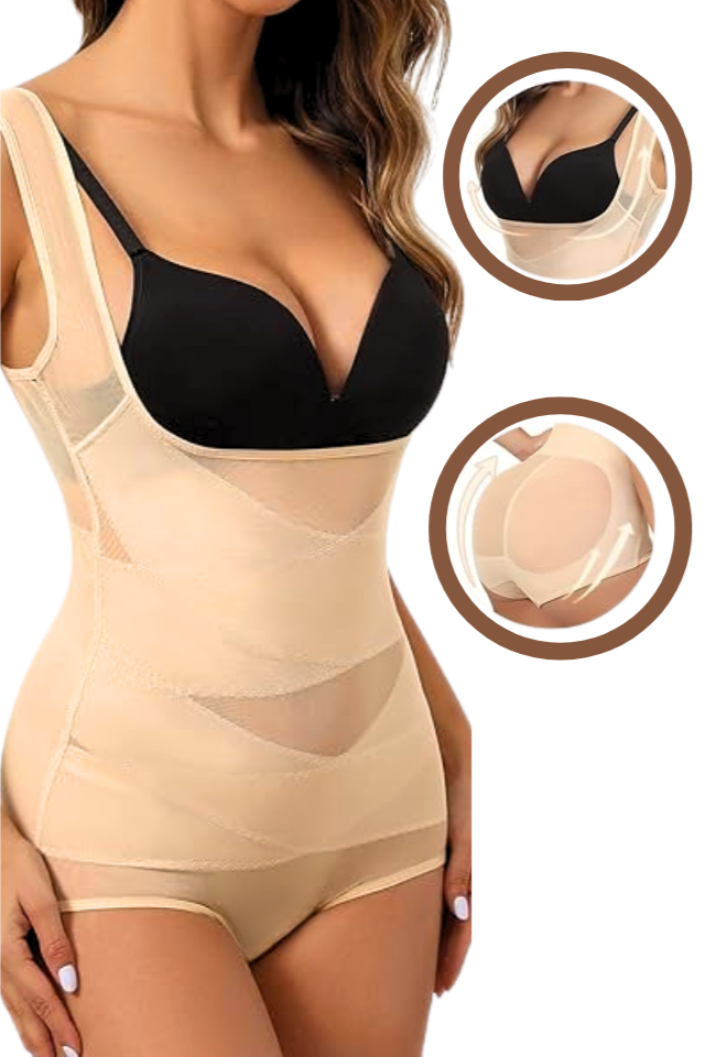 Body modelator, invisi, efect push-up si aplatizare talie, compresie ridicata, DivineFit, Beige, BebePrice [3]