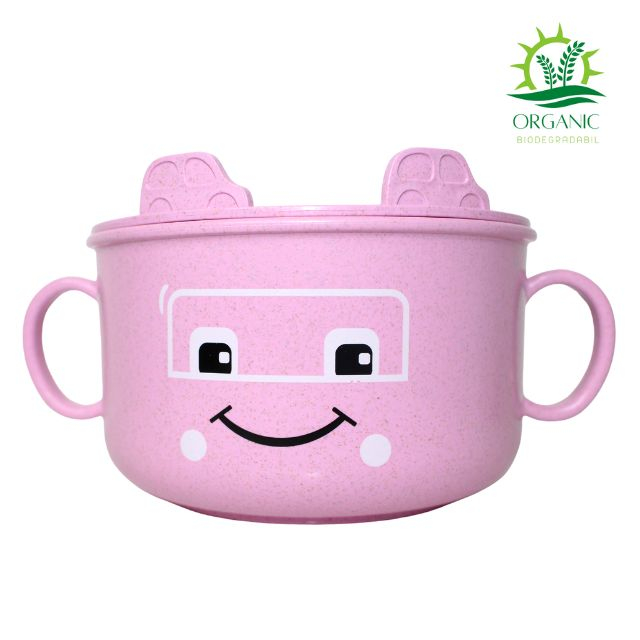 Bol cu capac, din material organic, Happy Face, Powder Pink [2]