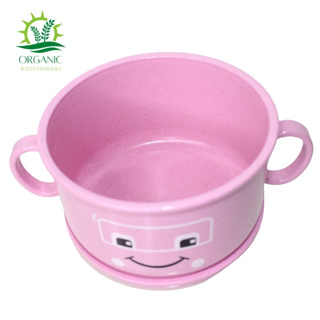 Bol cu capac, din material organic, Happy Face, Powder Pink [4]