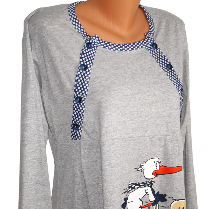 Camasa de alaptare Baby and bird, Grey-Navy, Maneca Lunga  BebePrice [5]