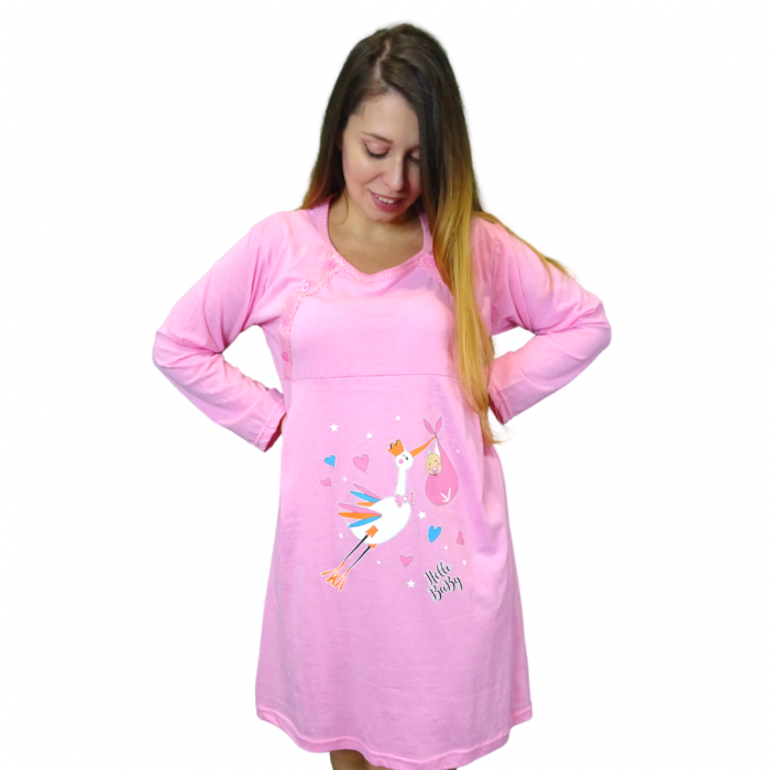 Camasa de alaptare Baby Birds, Pink, Maneca Lunga BebePrice [2]