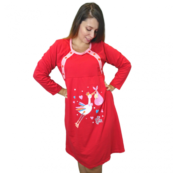 Camasa de alaptare Baby Birds, Red, Maneca Lunga BebePrice [2]