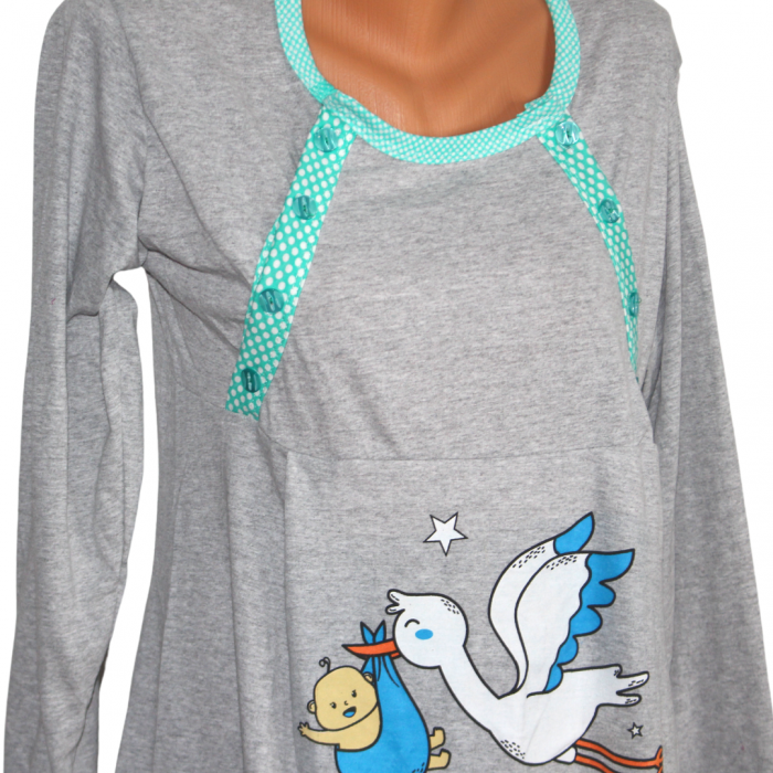 Camasa de alaptare Baby Shower, Grey-Green, Maneca Lunga BebePrice [3]