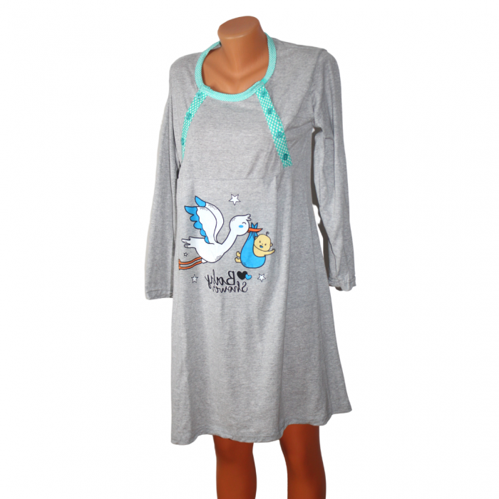 Camasa de alaptare Baby Shower, Grey-Green, Maneca Lunga BebePrice [2]