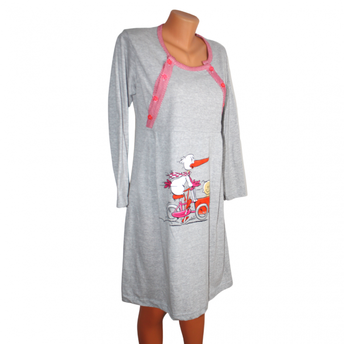 Camasa de alaptare Baby and bird, Grey-Pink , Maneca Lunga BebePrice [2]