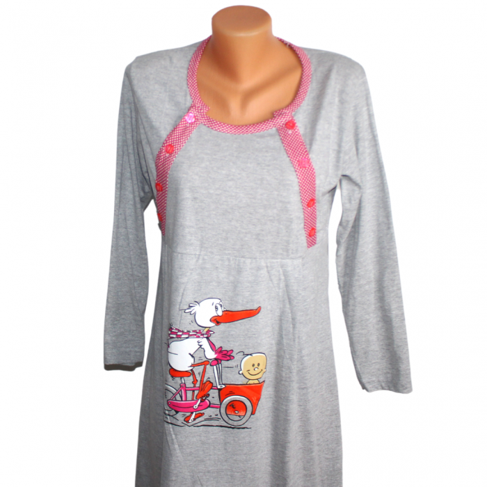 Camasa de alaptare Baby and bird, Grey-Pink , Maneca Lunga BebePrice [4]