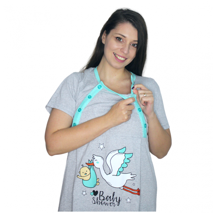 Camasa de alaptare, Baby Birds, grey-green, maneca scurta [3]