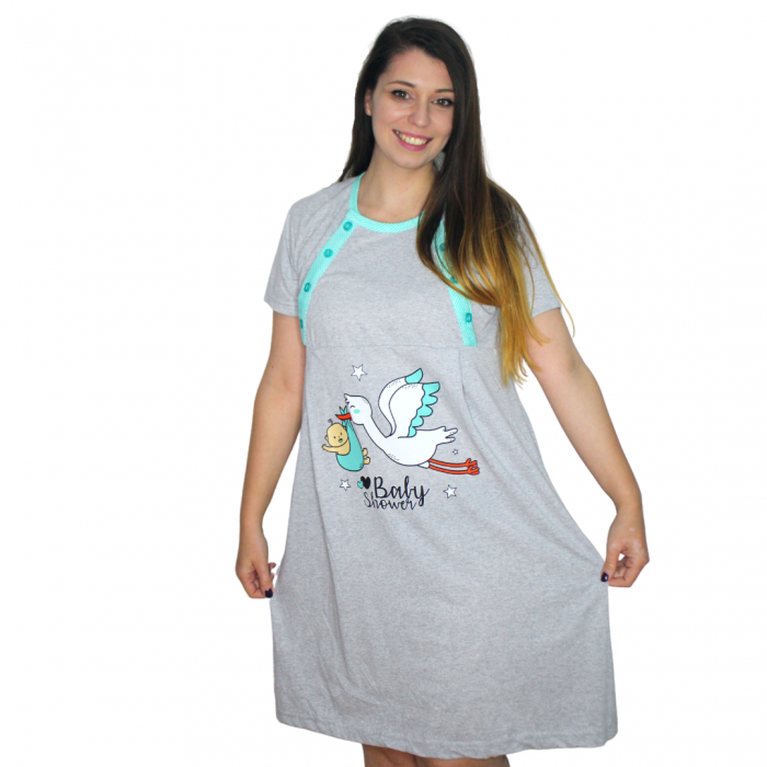 Camasa de alaptare, Baby Birds, grey-green, maneca scurta [2]