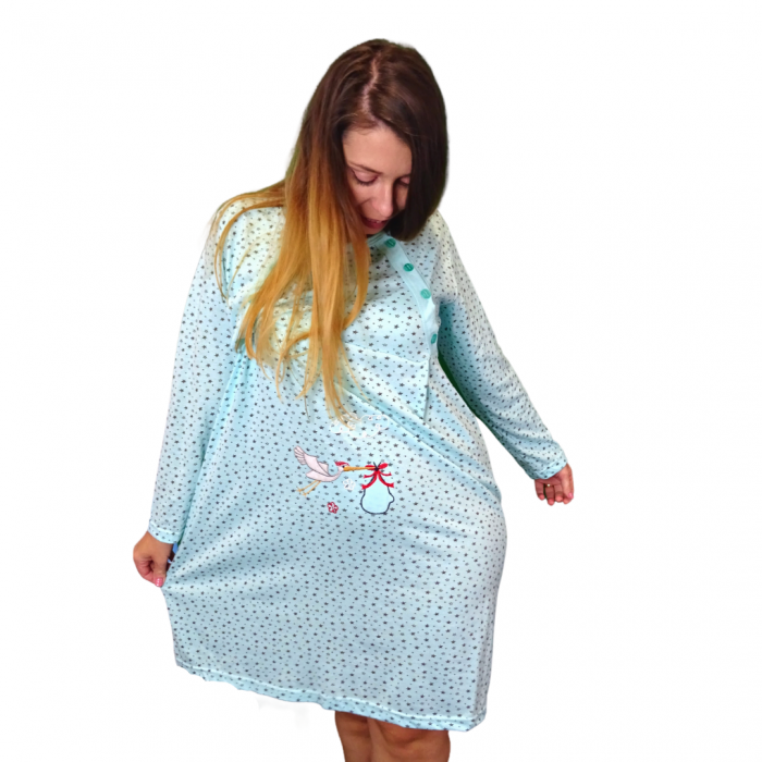 Camasa de alaptare Baby Stars, Turquoise, Maneca Lunga BebePrice [4]