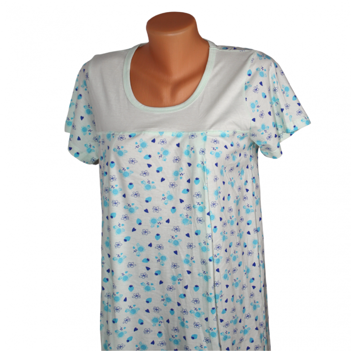 Camasa de alaptare, Flowers,Turquoise, maneca scurta [2]