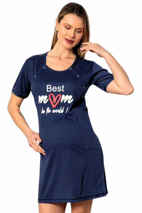Camasa de alaptare, Best Mom - Navy, Maneca Scurta , BebePrice [6]