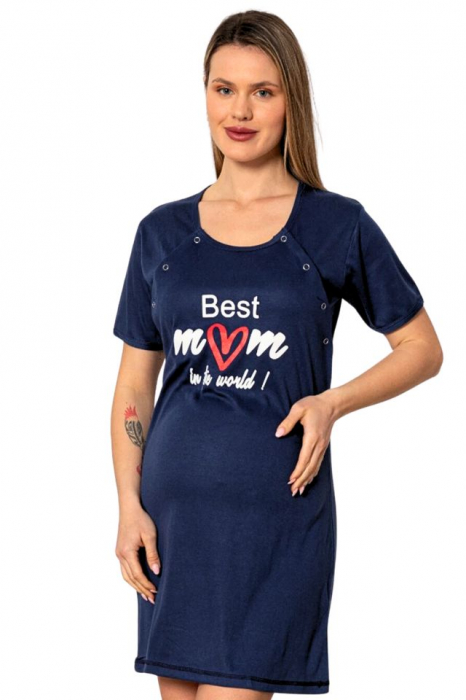 Camasa de alaptare, Best Mom - Navy, Maneca Scurta , BebePrice [3]