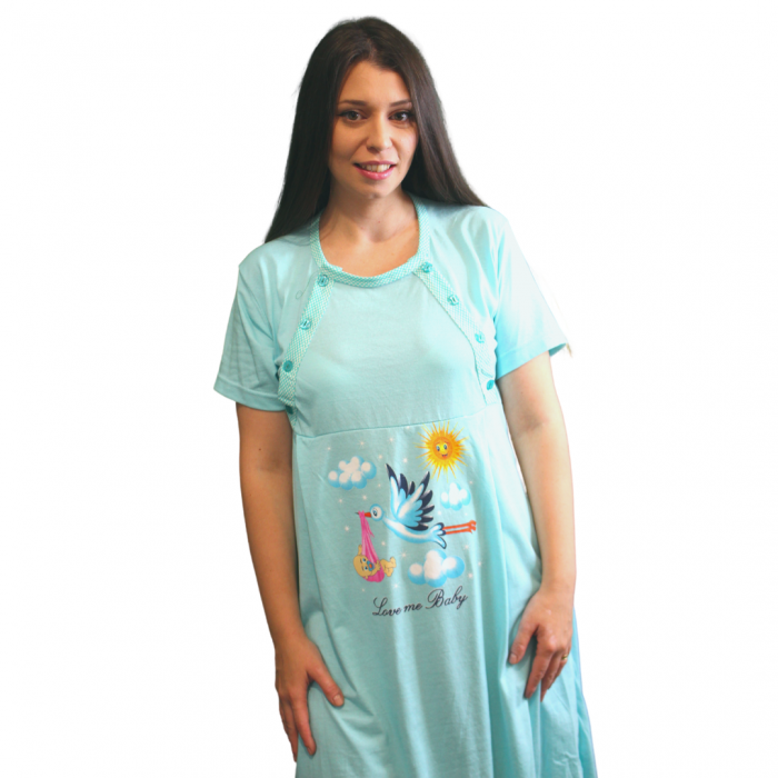 Camasa de alaptare, Love me baby, Turquoise, maneca scurta [5]