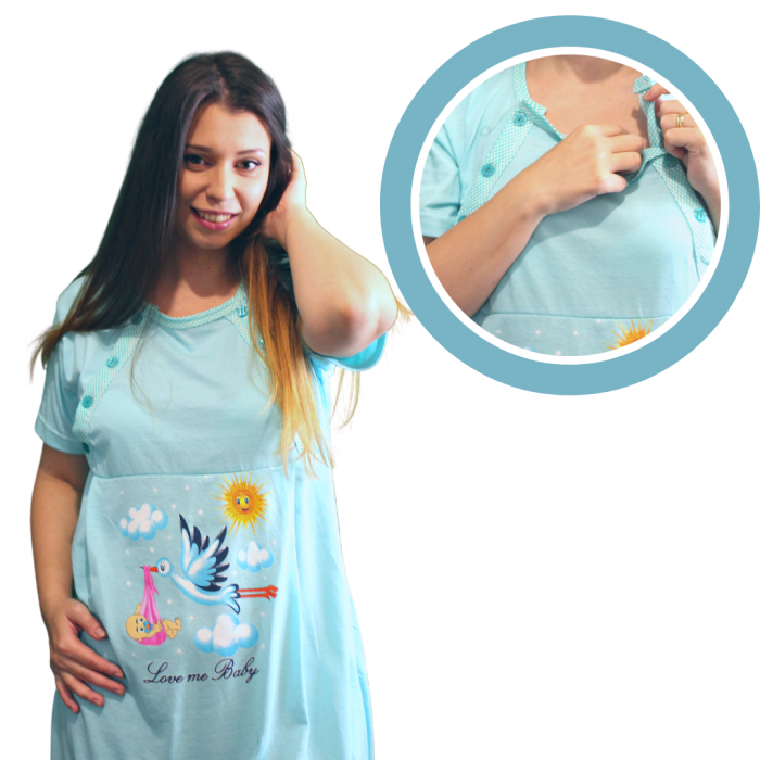 Camasa de alaptare, Love me baby, Turquoise, maneca scurta [3]