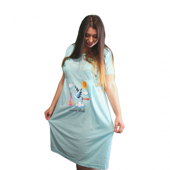 Camasa de alaptare, Love me baby, Turquoise, maneca scurta [2]