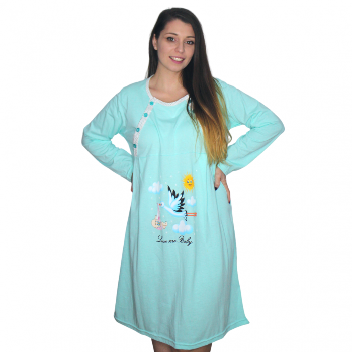 Camasa de alaptare, Love Me Baby, turquoise, maneca lunga [2]