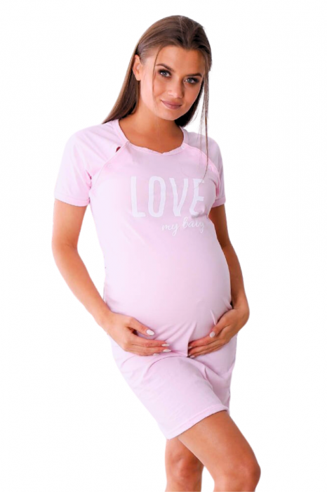 Camasa de alaptare, Love my Baby, Pink, Maneca Scurta, BebePrice [7]