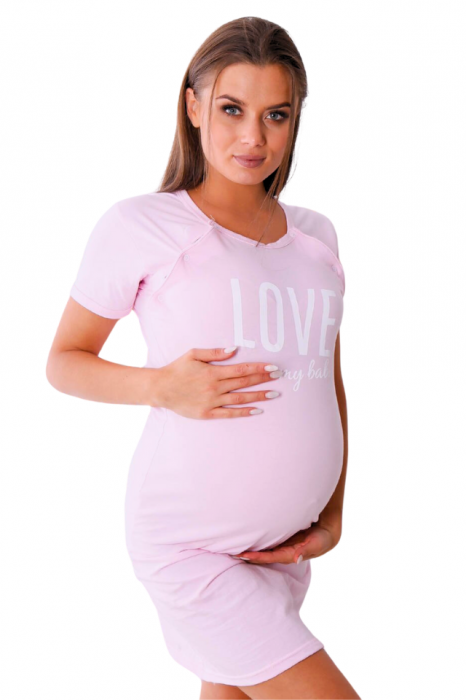 Camasa de alaptare, Love my Baby, Pink, Maneca Scurta, BebePrice [4]