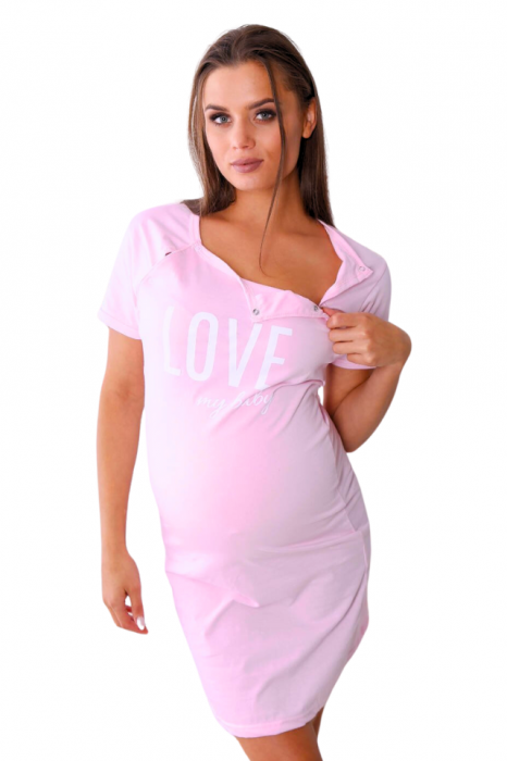 Camasa de alaptare, Love my Baby, Pink, Maneca Scurta, BebePrice [2]
