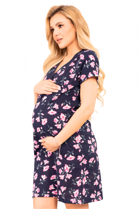 Camasa de alaptare, Floralis, Navy-Purple,Maneca Scurta, Bebeprice [10]