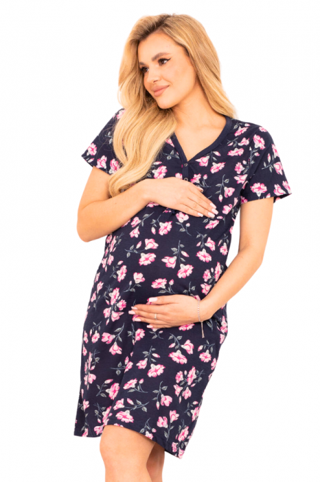 Camasa de alaptare, Floralis, Navy-Purple,Maneca Scurta, Bebeprice [5]