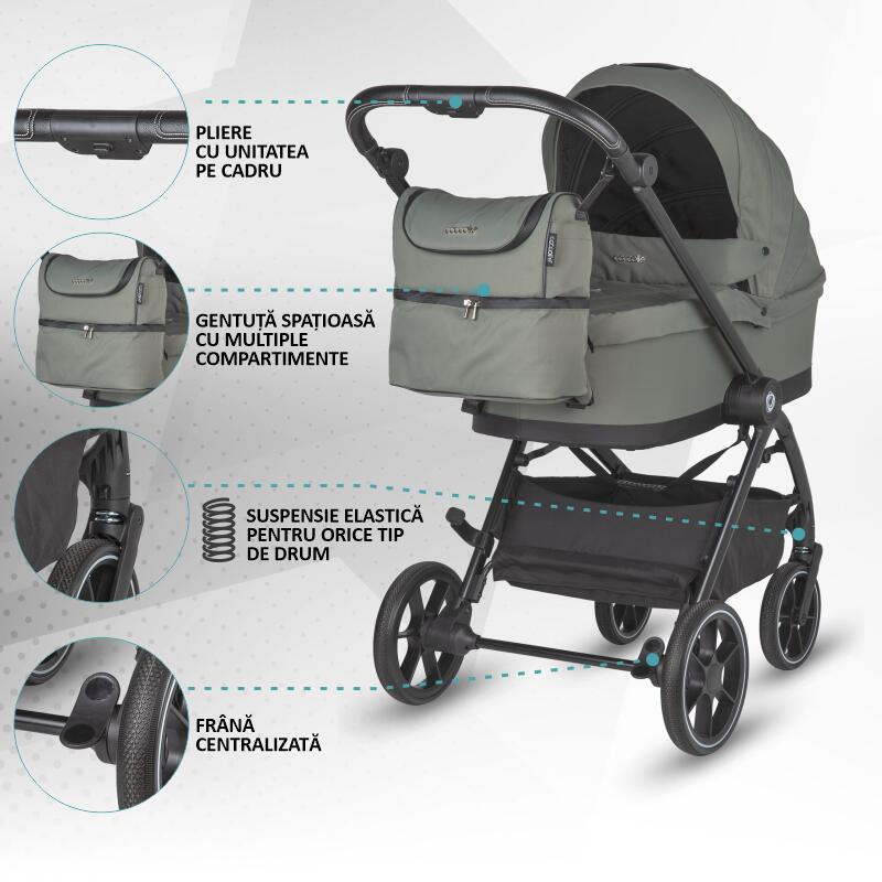 BBP-325065481 Carucior modular 2 in 1 Serry Moss Green centura de siguranta in 5 puncte si sistem de pliere BebePrice.ro [12]