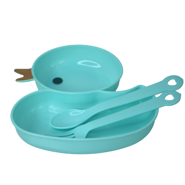 Castron din plastic cu tacamuri, Duck, Blue [2]
