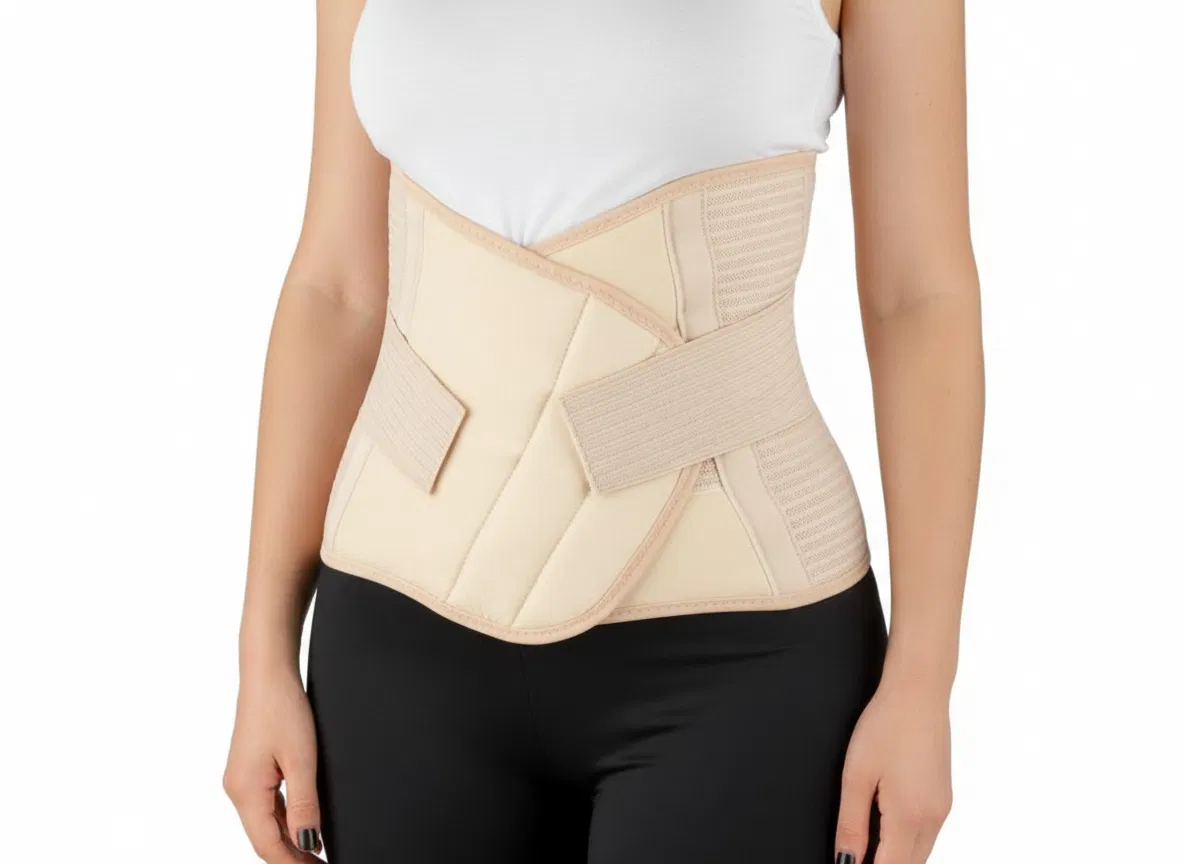 Centura abdominala modelatoare postnatala PREMIUM, prindere velcro, Beige [5]