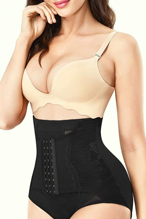 Chilot modelator cu talie inalta si corset, prindere mos si baba, dantela, Shapella, Black, BebePrice [5]