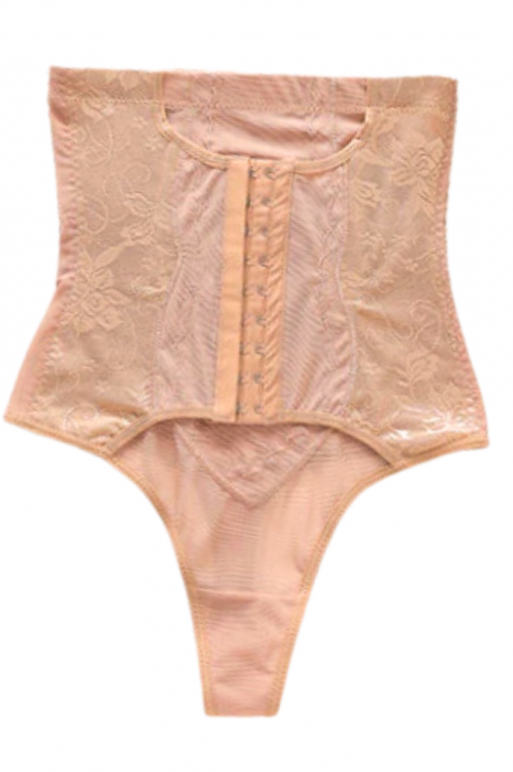 Chilot modelator, tanga cu talie inalta  si corset, prindere mos si baba, dantela, Shapella, Beige, BebePrice [2]