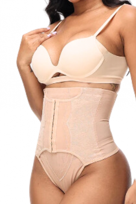 Chilot modelator, tanga cu talie inalta  si corset, prindere mos si baba, dantela, Shapella, Beige, BebePrice [3]