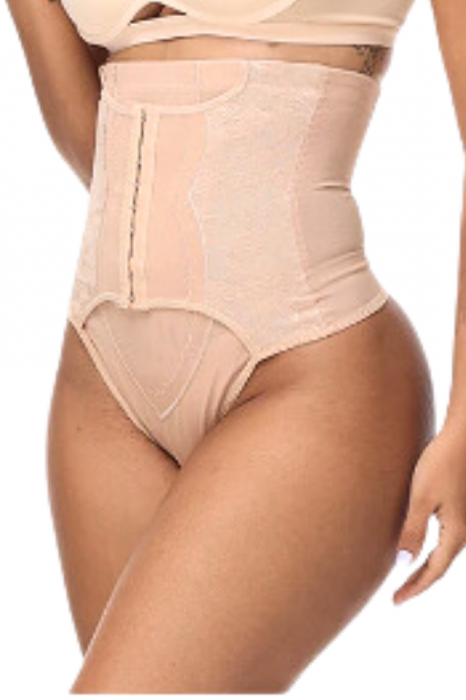 Chilot modelator, tanga cu talie inalta  si corset, prindere mos si baba, dantela, Shapella, Beige, BebePrice [5]