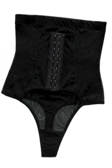 Chilot modelator, tanga cu talie inalta  si corset, prindere mos si baba, dantela, Shapella, Black, BebePrice [2]