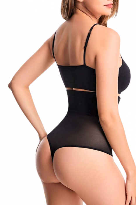 Chilot modelator, tanga cu talie inalta  si corset, prindere mos si baba, dantela, Shapella, Black, BebePrice [3]