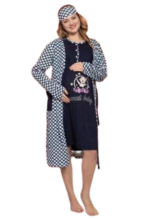 Compleu maternitate, Camasa alaptat + Halat gravide - 3 piese, Navy Sweet Baby [2]