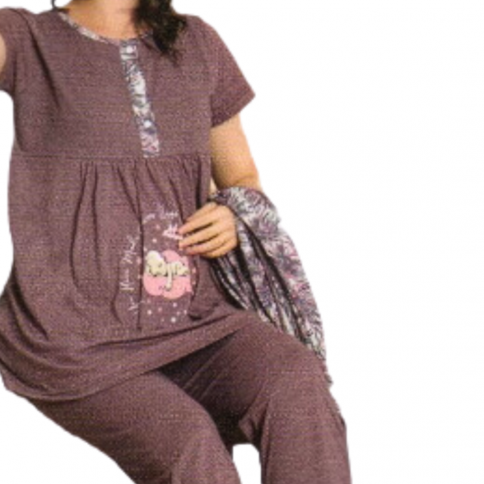 Compleu maternitate, 4 piese, Pijama+ Halat gravide, Baby, Light Mauve, maneca lunga, BebePrice [5]