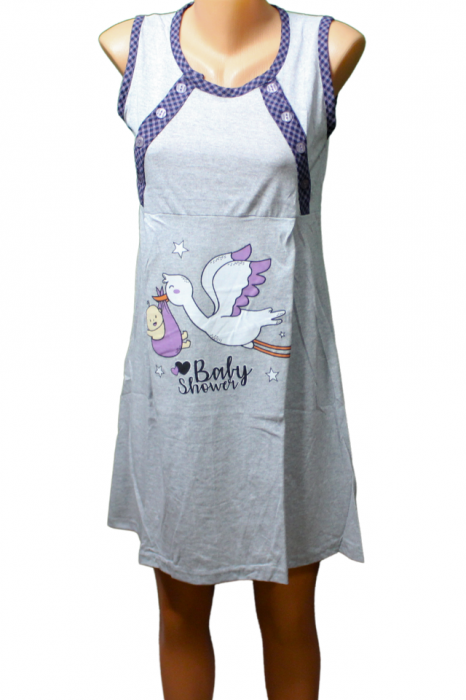Compleu maternitate, Camasa alaptat + Halat gravide, Baby Shower, Grey-Purple, BebePrice [3]