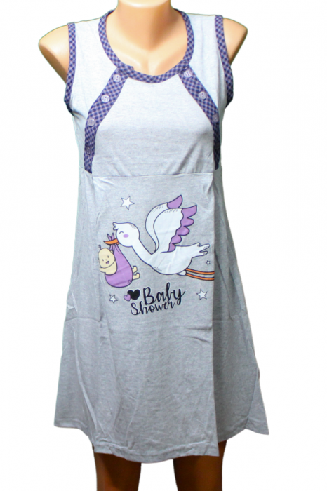 Compleu maternitate, Camasa alaptat + Halat gravide, Baby Shower, Grey-Purple, BebePrice [5]