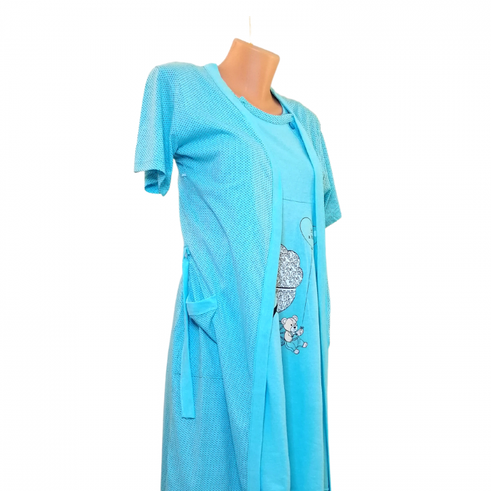 Compleu maternitate, Camasa alaptat + Halat gravide, Baby Stroller, Blue - Maneca scurta [3]