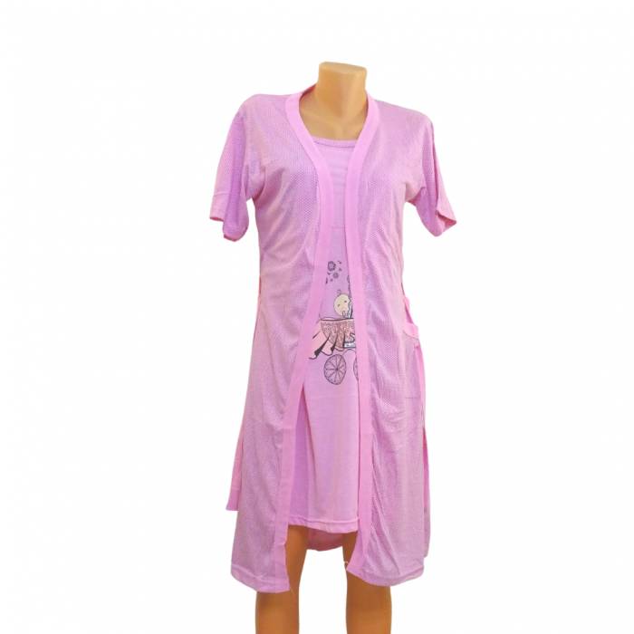 Compleu maternitate, Camasa alaptat + Halat gravide, Pink-Points - Maneca scurta, BebePrice [7]