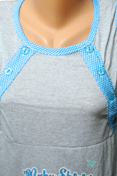 Compleu maternitate, Camasa alaptat + Halat gravide, Baby Shower, Grey-Blue, BebePrice [8]