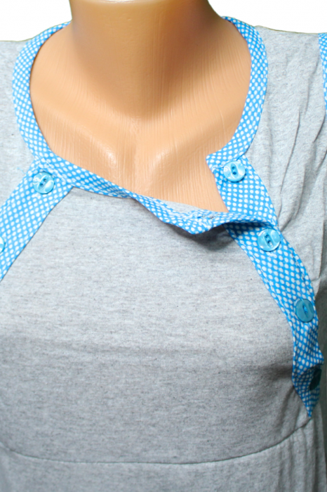 Compleu maternitate, Camasa alaptat + Halat gravide, Baby Shower, Grey-Blue, BebePrice [7]