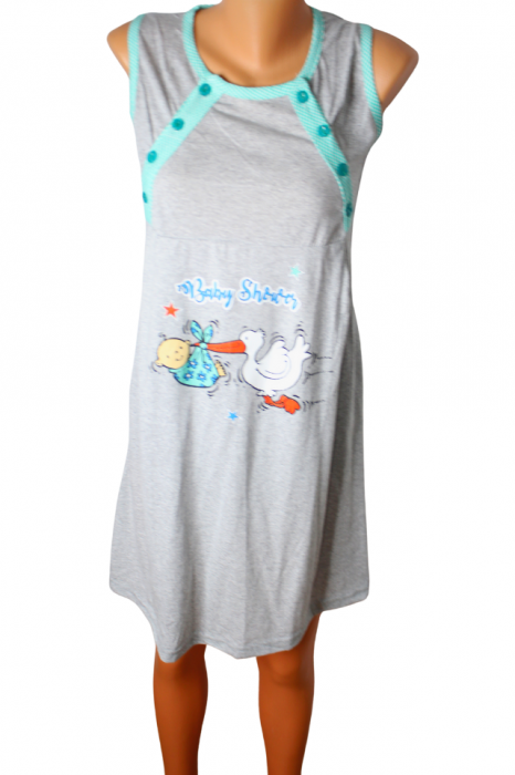 Compleu maternitate, Camasa alaptat + Halat gravide, Grey-Green, Maneca Scurta,BebePrice [4]