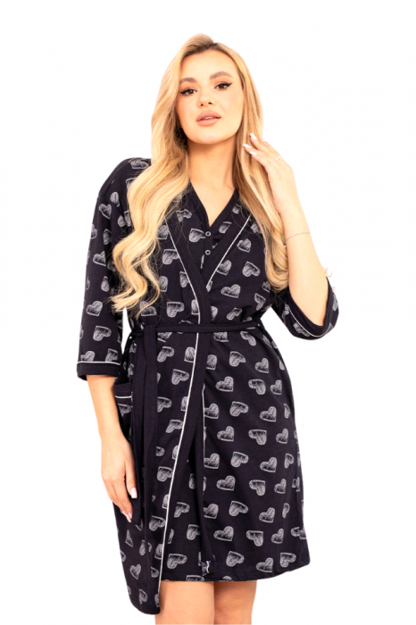 Compleu maternitate, Camasa alaptat + Halat Gravide, Hearts Ivoire, Maneca Scurta, Bebeprice [5]