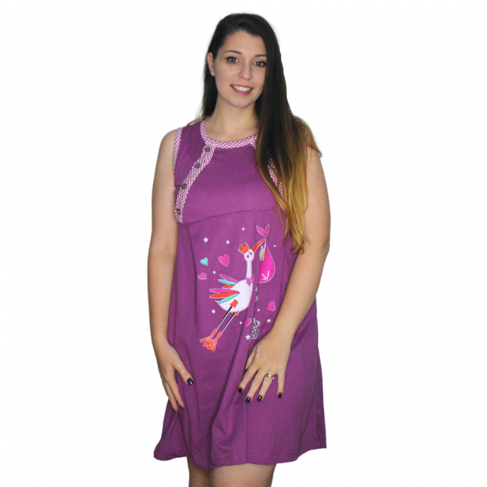 Compleu maternitate, Camasa alaptat + Halat gravide, Hello Baby, Magenta, maneca scurta [2]