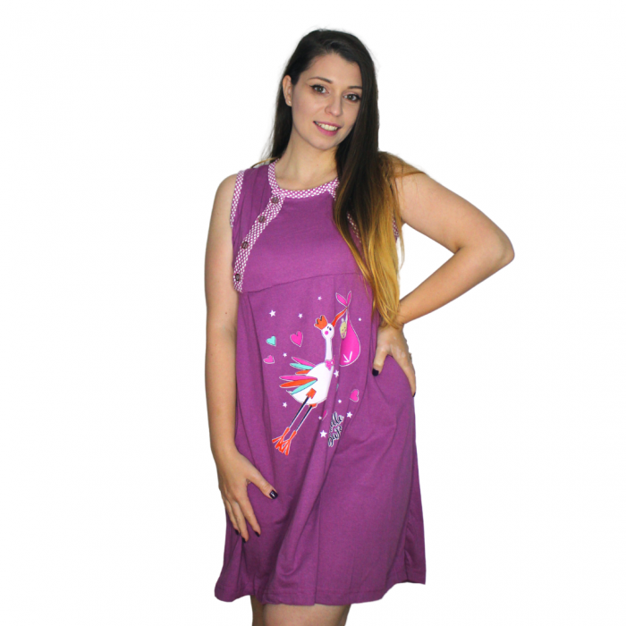 Compleu maternitate, Camasa alaptat + Halat gravide, Hello Baby, Magenta, maneca scurta [3]