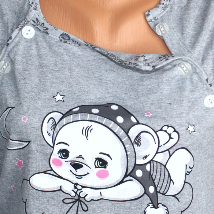 Compleu maternitate, Camasa alaptat + Halat gravide, Dreamy Bear, Grey maneca scurta [7]